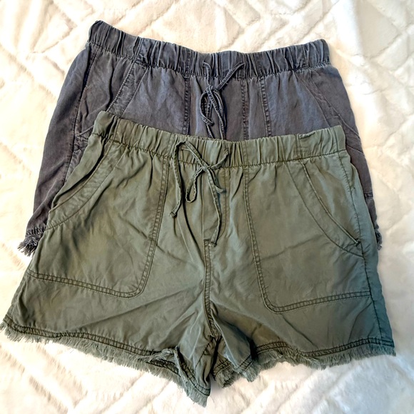 Time and Tru Pants - Two pairs of Time and Tru Women's Shorts in Gray and Green with Drawstring Waist